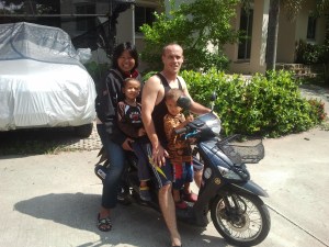 My friends, the Abbotts, preparing to drive into town. No joke!