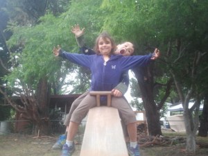 Their favorite seesaw, made by our new father-in-law.   They had a lot of fun on this.